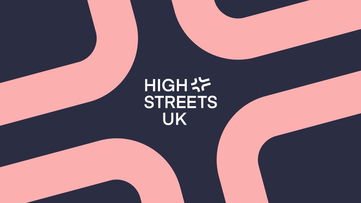 High Streets UK brand identity with pink path pattern