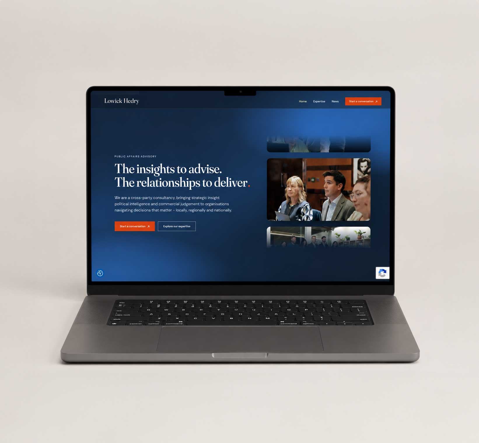 Lowick Hedry website displayed on a laptop